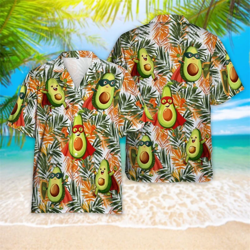 Avocado Tropical Fruit 3D Printed Beach Shirts Hip Hop Design Short Sleeve Shirts For Men Clothe Fruits Animal Lapel Blouse Tops