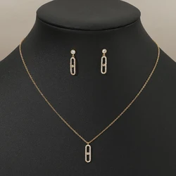 Conjunto de collar y pendientes de 2 piezas para mujer, diseño geométrico Simple, conjunto de joyería de circón, accesorio para fiesta, regalo de boda
