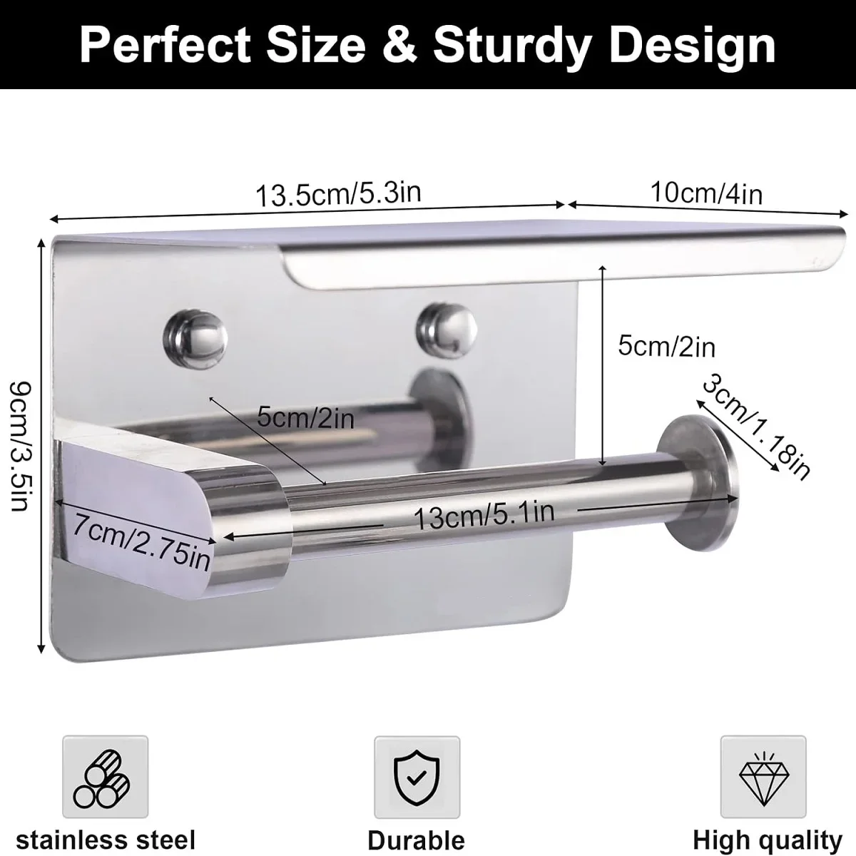 304 Toilet Paper Holder Wall Mount, Fits Mega Rolls Size  Toilet Paper Holder with Shelf,  Premium Rustproof Stainless Steel