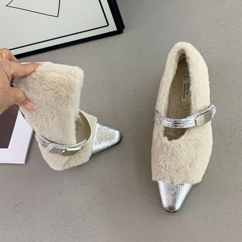 الخريف الشتاء قصيرة رقيق الدافئة حذاء مسطح النساء أشار تو الربط مشبك تصميم ماري جين أحذية السيدات الراحة حذاء كاجوال