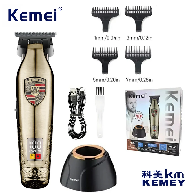 Kemei KM-2236 Brushless Motor Men's Hair Clipper DLC Full Metal Seat Charger Professional Hair Trimmer Machine Finishing Machine