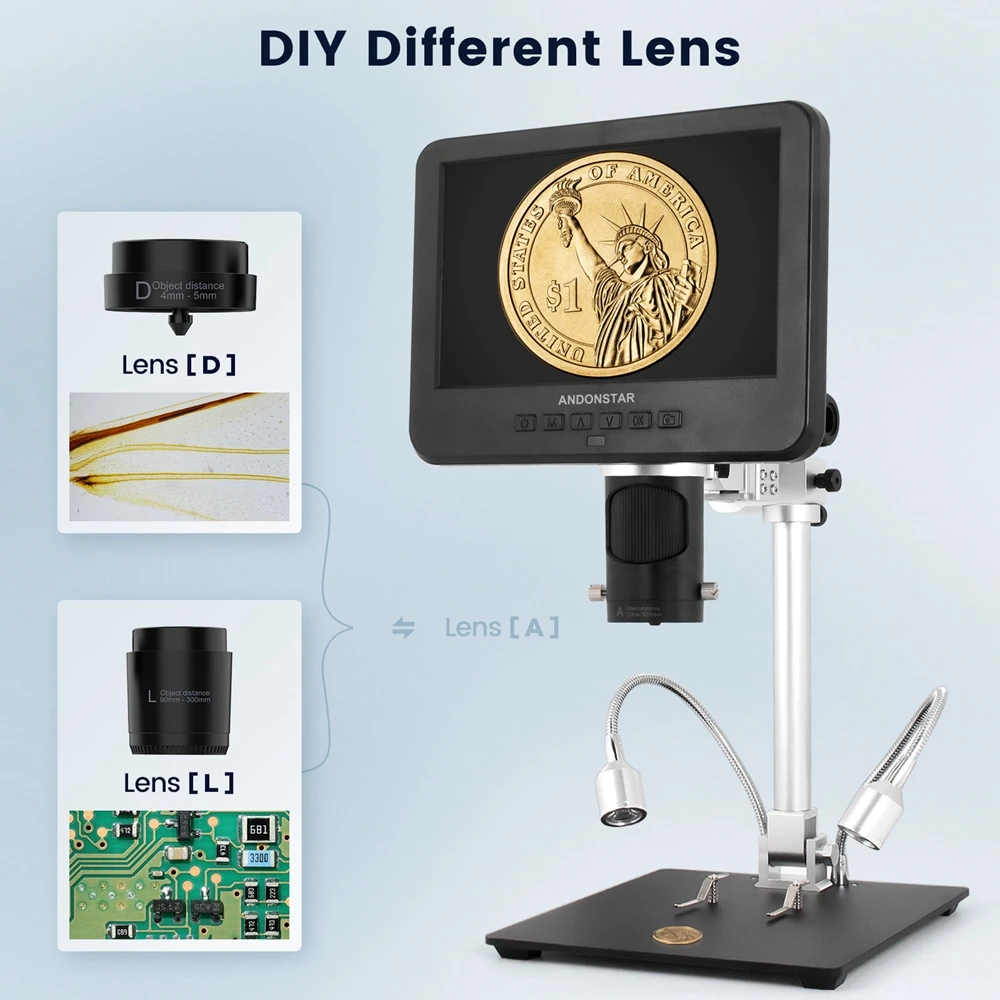 Imagem -02 - Andonstar-microscópio Trinocular Digital para Reparação Telefônica Solda Pcb 10 Ips Lcd 2000x 2160p Uhd Hdmi Ad249sm Pcb