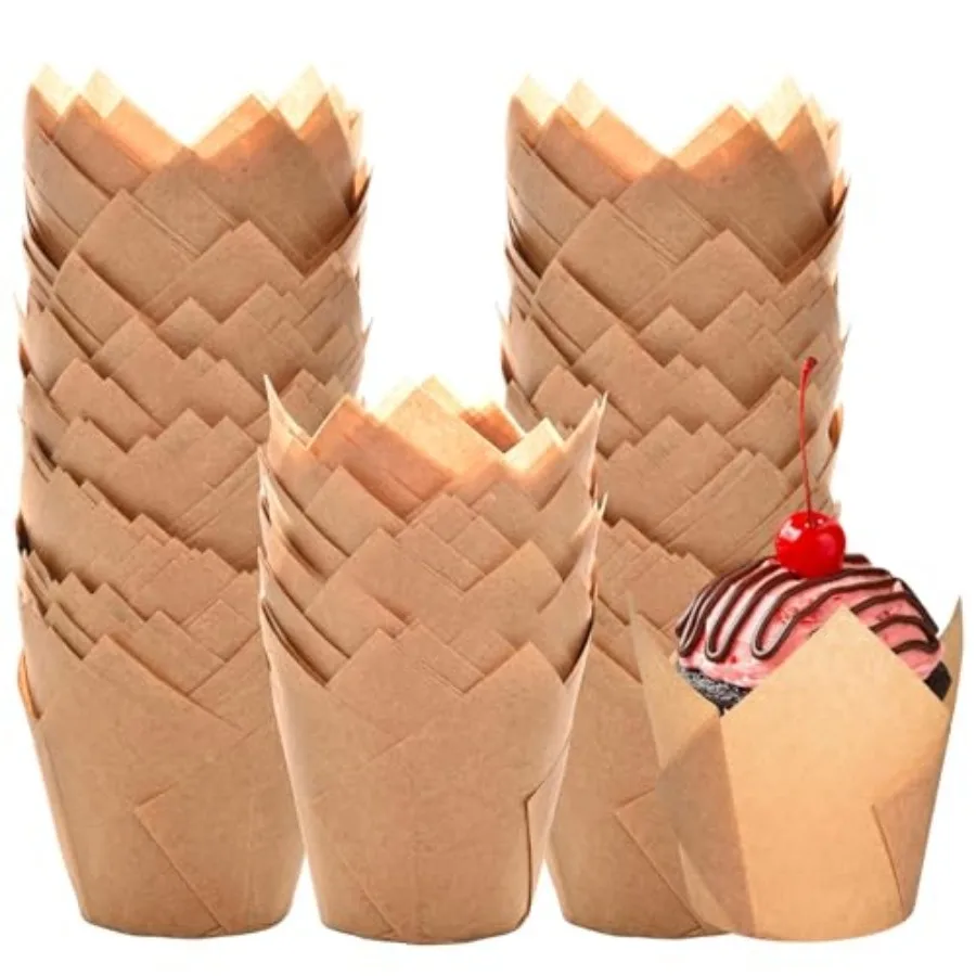 Tulip Cupcake Liners for Baking 200 Cups, Unbleached Parchment paper Muffin Liners, Upgraded Standard Cupcake Wrappers, Greasep