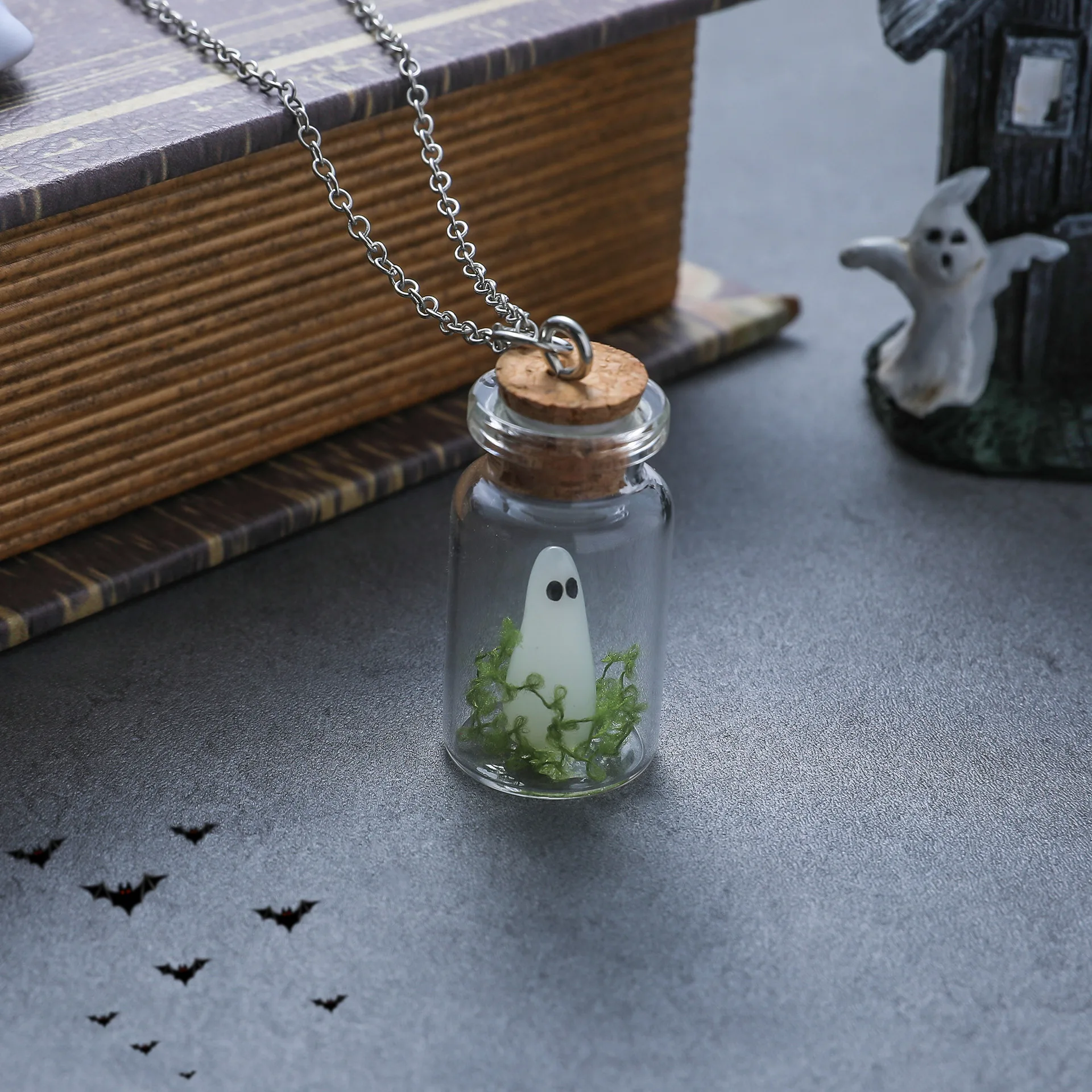 Halloween Adopt A Ghost Tiny Glow Earrings Cute Drifting Bottle Blue Green Luminous Ghost Drop Earrings Day of The Dead Jewelry