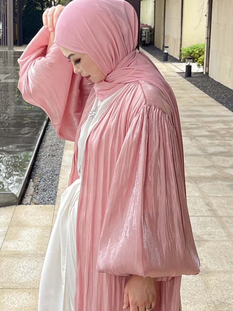 Autunno Manica a sbuffo Abaya Musulmano Abito da donna Lace-up Modesto Marocco Abito lungo da festa Turchia islamica Dubai Eid Ramadan Jubah Robe