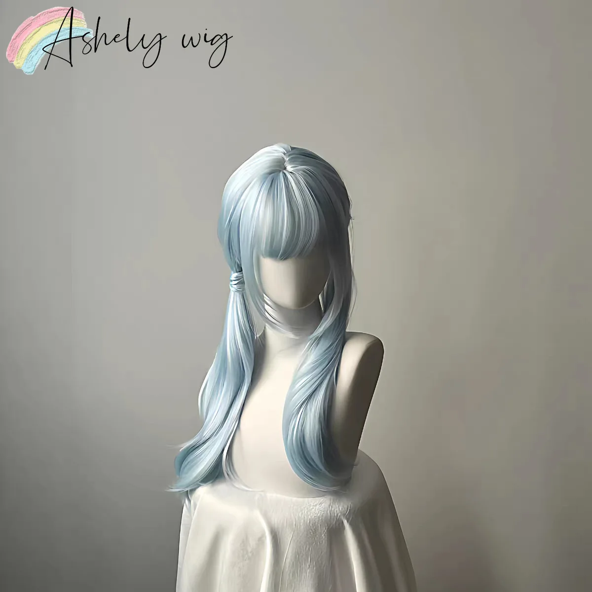 Light Blue Lolita Wig with Bangs 24inch Long Straight Hair Wigs for Women Blue Heat-resistant High Quality Synthetic Wigs Peluca