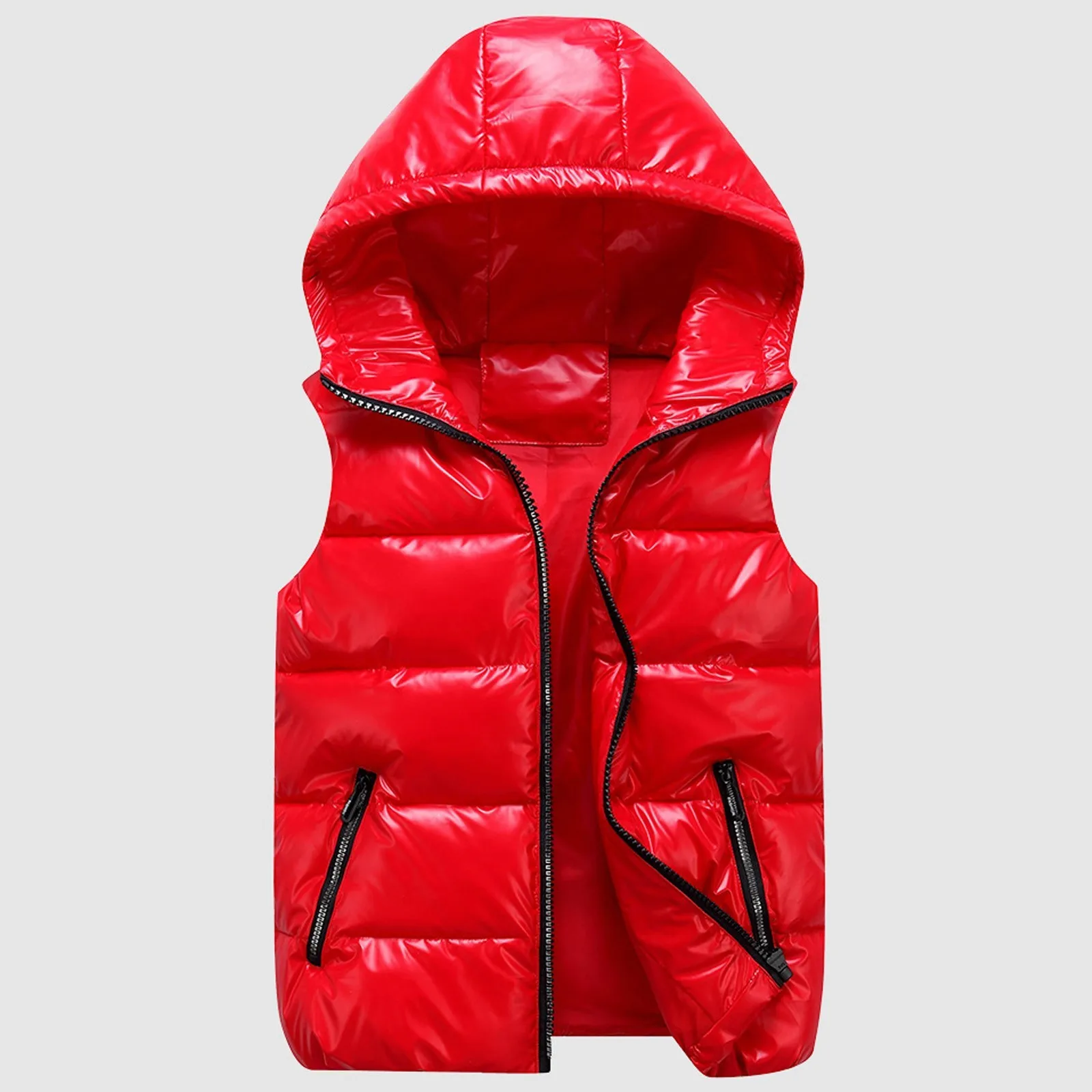 Women Winter Hooded Padded Vest Glossy Sleeveless Jacket Fashion Casual Outwear Thicken Warm Coat Waterproof Waistcoat