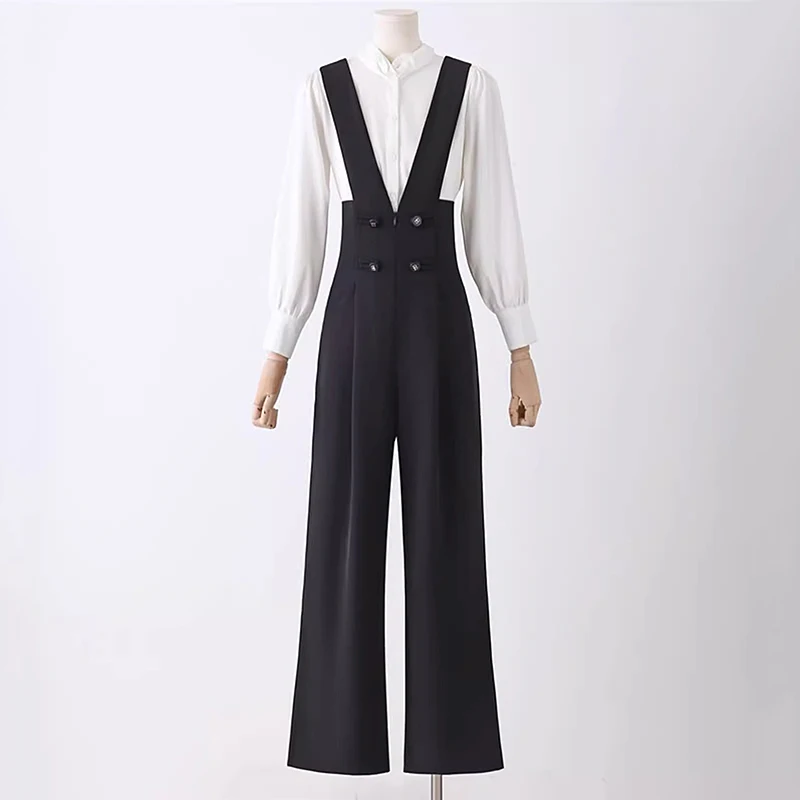 Elegant Black Jumpsuit Women Summer Autumn High Waist Sleeveless Jumpsuits Combinaison Femme Overalls