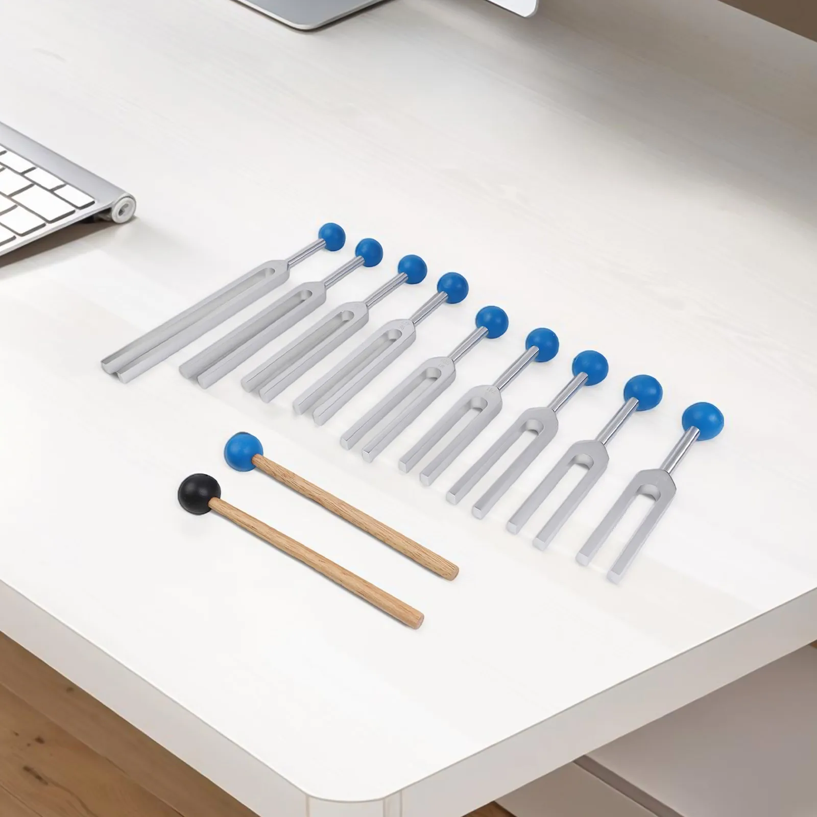Comprehensive Tuning Fork Kit 9 Pieces for Healing Meditation and Chakra Therapy with Specific Frequencies for Well Being