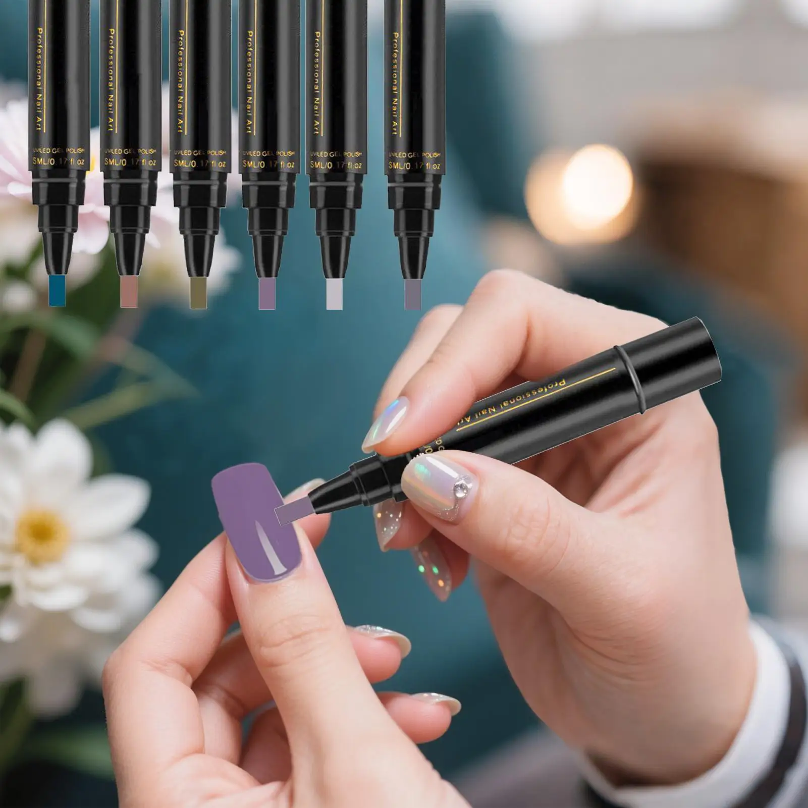 Nail Pen 6Piece Nail Varnish Pens Quick-Dry Long-Lasting Graffiti Painting Brush for Manicure Salon Pedicure Home Beginners