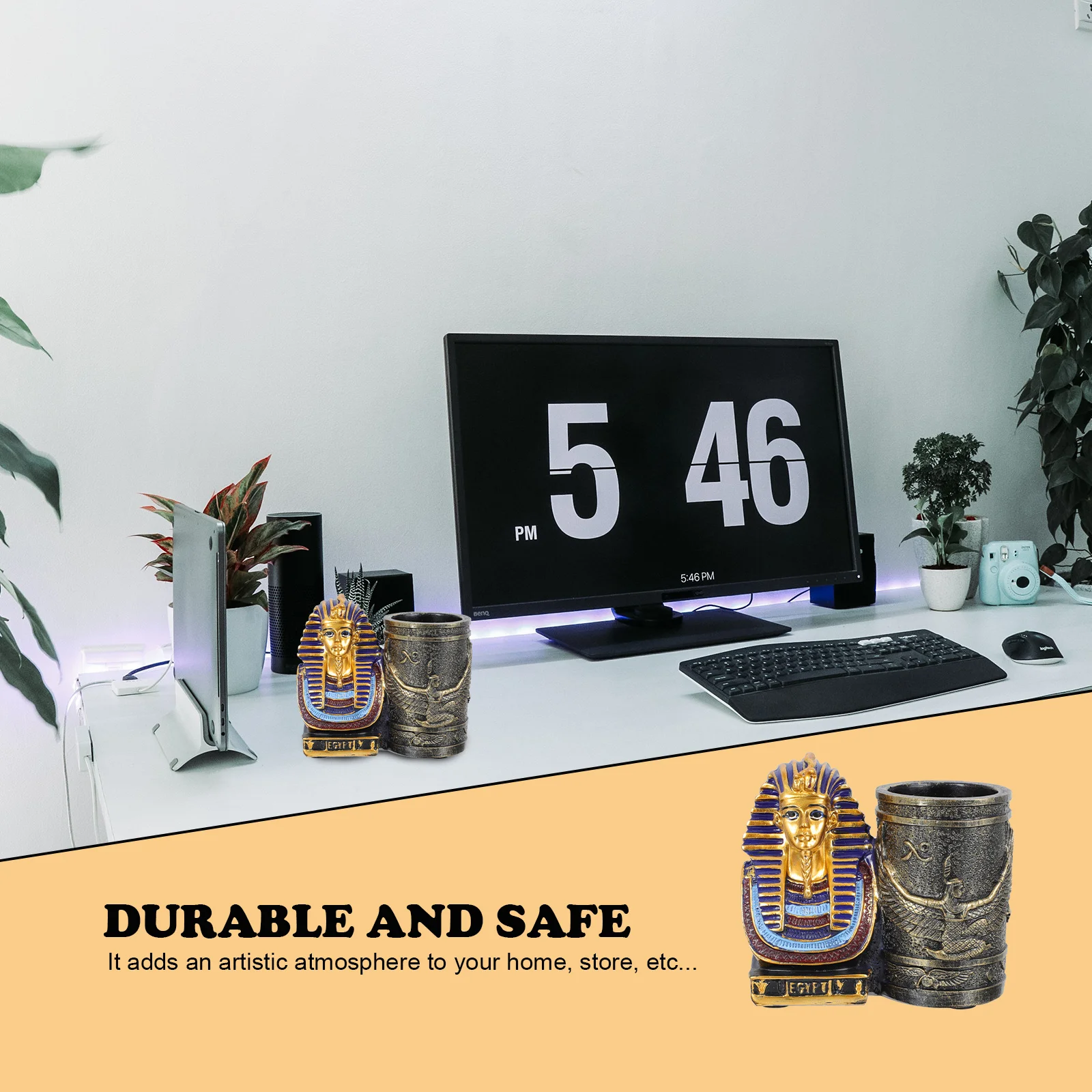 

1Pcs Resin Pharaoh Pen Holder Stylish Desktop Decoration Egyptian Theme Multi-Function Storage Box for Pens Erasers Makeup