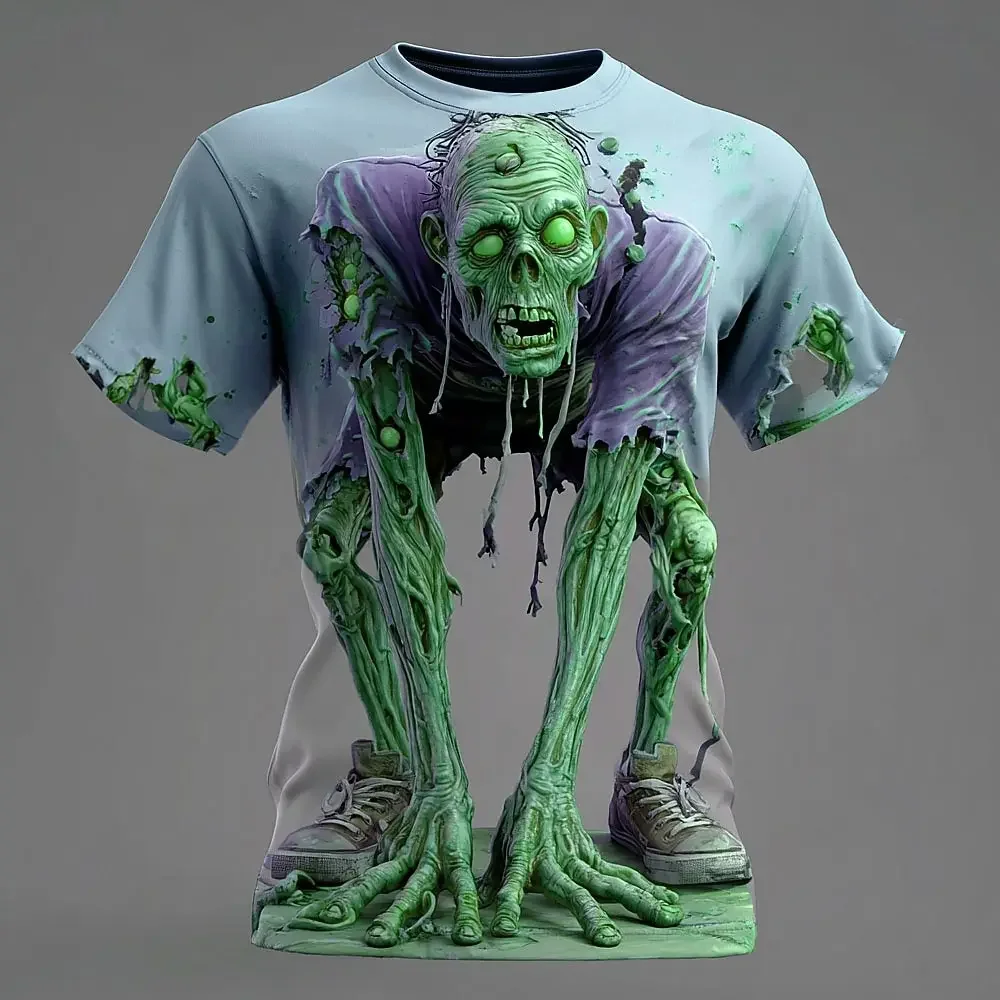 Horror-Zombie 3D-Druck Halloween Optische Täuschung Herren T-Shirt Outdoor Streetwear Rollenspiel Kinder Freizeit Kurzarm-Shirt