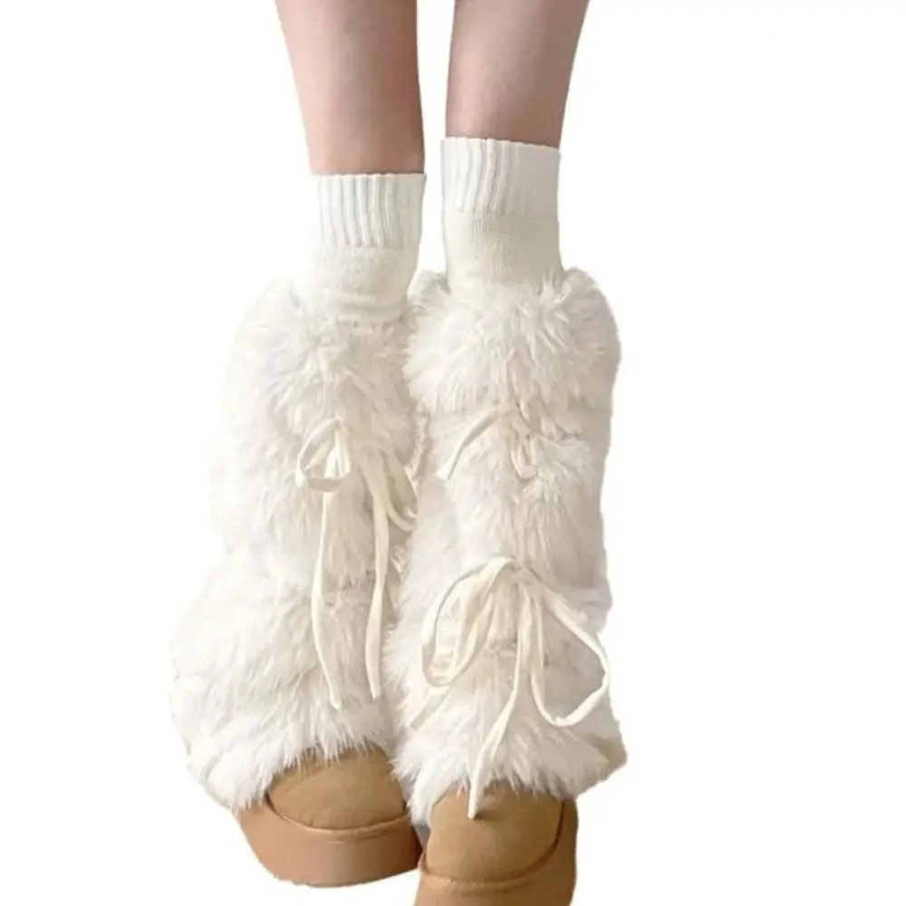 Solid Color Faux Fur Furry Leg Warmers JK Spicy Girl Women's Stockings Y2k Warm Boot Cover Streetwear