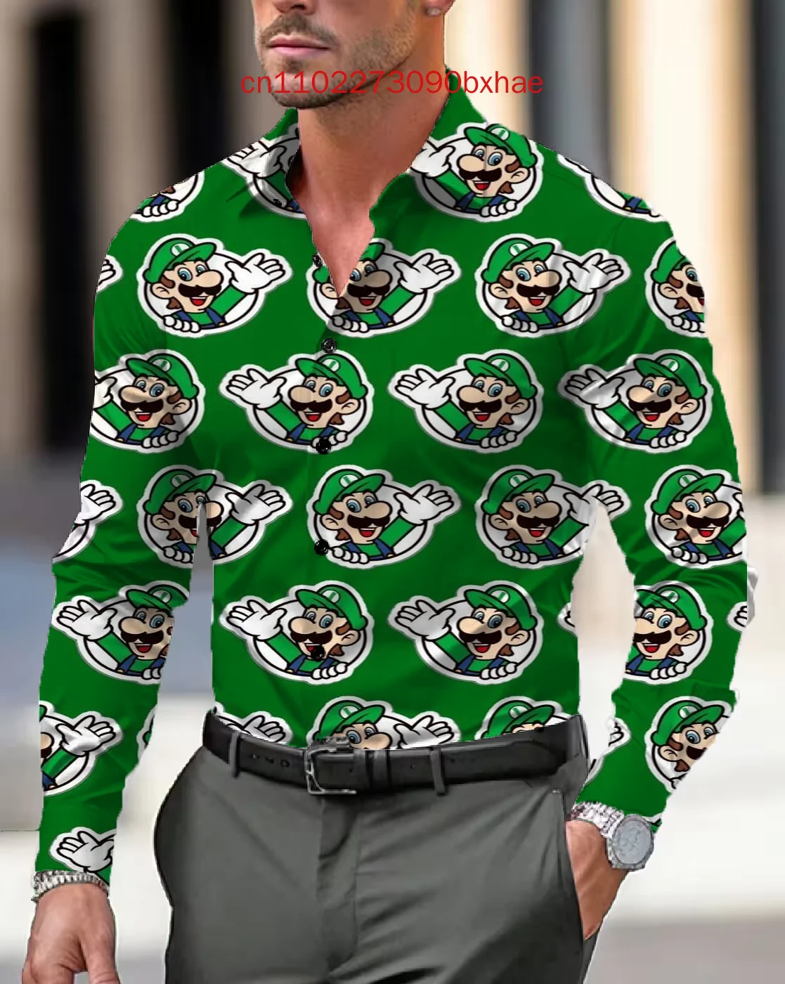 2025 New Spring and Autumn Super Mario Men's Long Sleeve Shirt 3D Printed Casual Street Retro Men's Button Shirt