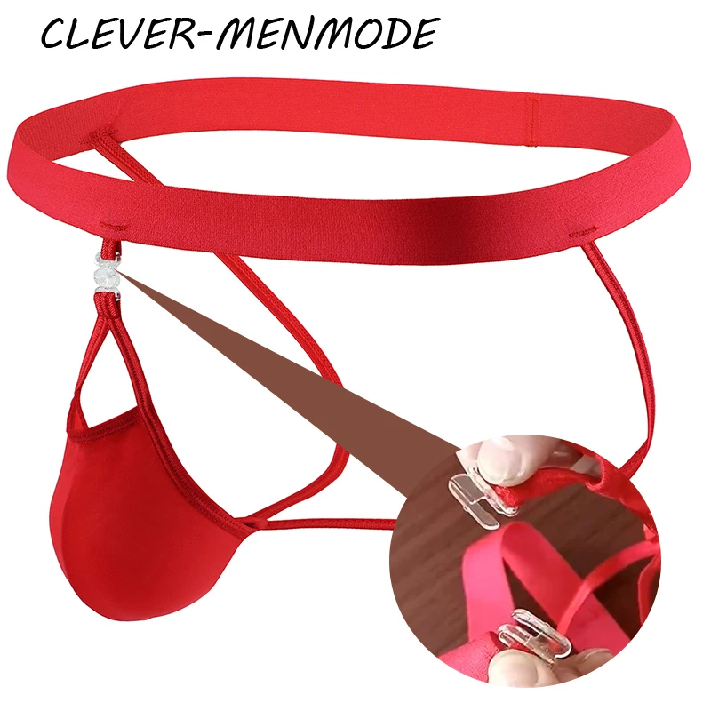 Mens Sexy Removeable Bugle Pouch Thong Fashion Ice Silk T-Back For Male Low-rise Hollow Out Underwear