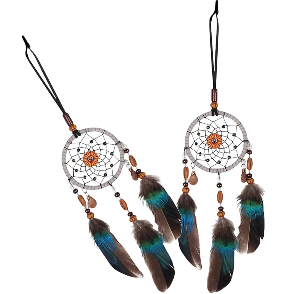 

2Pcs Plume Woven Dream Catcher Wall Hanging Decor Exquisite Blessing Bedroom Car Ornament Wall Dream Catcher Woven Hanging Decor