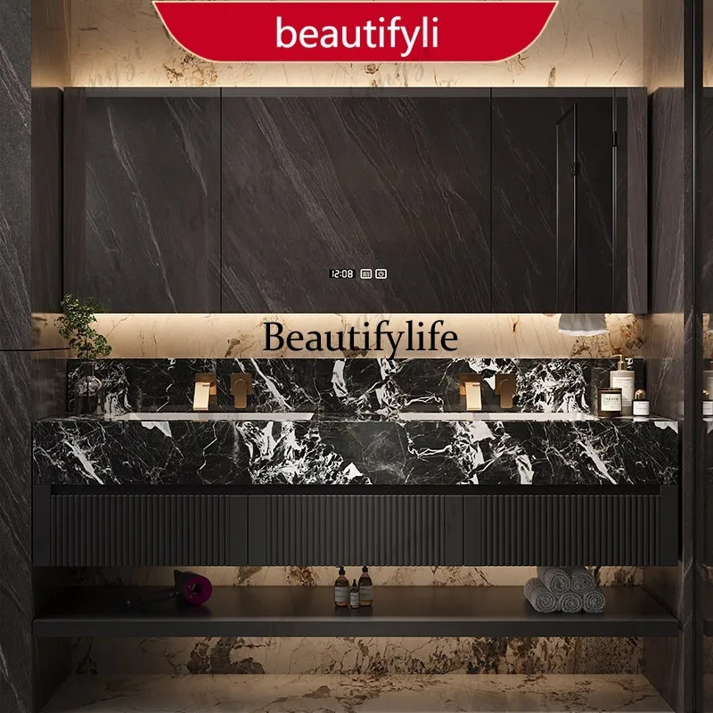 Ceramic seamless integrated double basin bathroom cabinet combination hotel wind toilet washstand  A17
