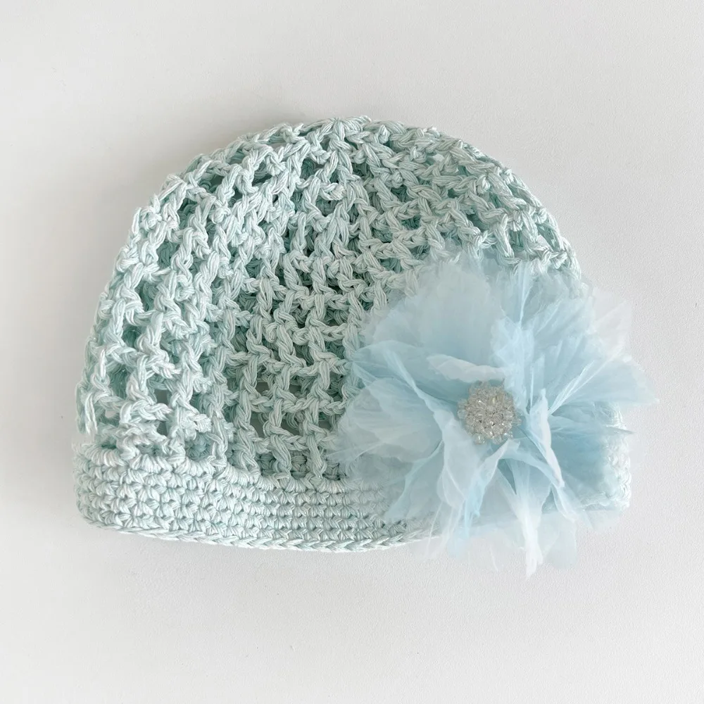 

Fashion Handmade Crochet Flower Hat Bohemian Style Thin Hollow Out Knitted Hat Korean Ethnic Style Weave Cap Girls