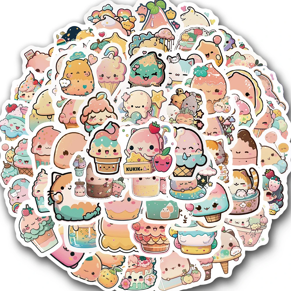 10/30/50/100pcs Cute Ice Cream Cat Graffiti Stickers Aesthetic Cartoon Decals Laptop Notebook Suitcase Guitar Decoration Sticker