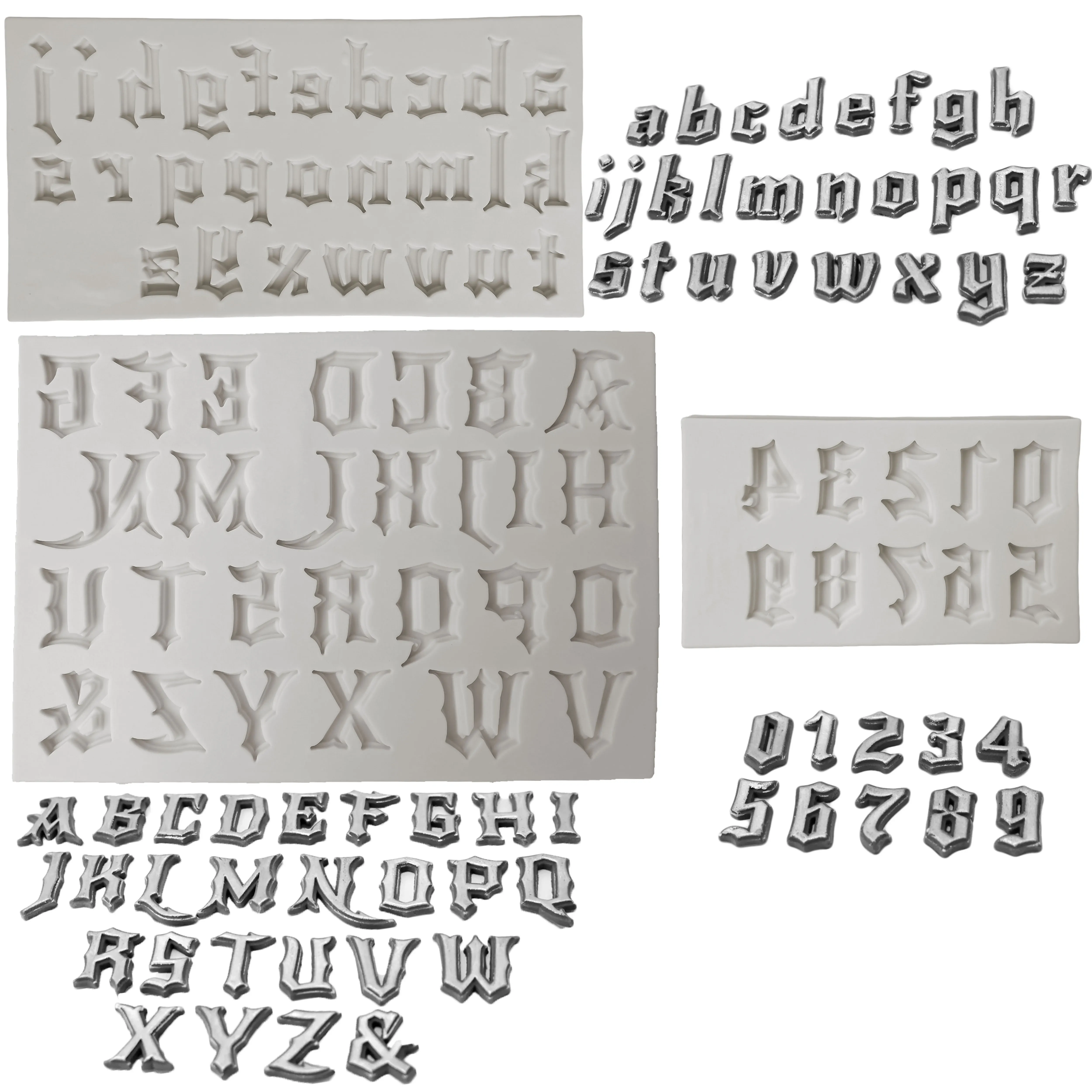 Gothic Font Alphabet Number Silicone Mould Fondant Cake Decorating Mold Clay,Sugarcraft Decorate Chocolate Halloween Baking Tool