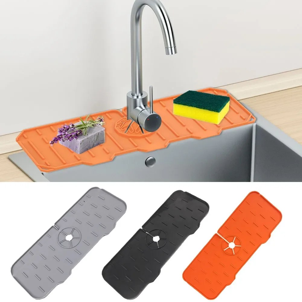 New Silicone Kitchen Faucet Mat For Sink Sponge Drain Rack Foldable Sink Mat Faucet Splash Catcher Bathroom Countertop Protector