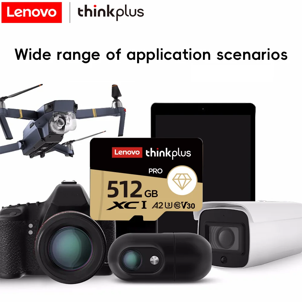 Lenovo 512GB Micro SD TF Card, Class 10 U3 High Speed Flash Memory, Universal Memory Card for Mobile Phone Camera Laptop
