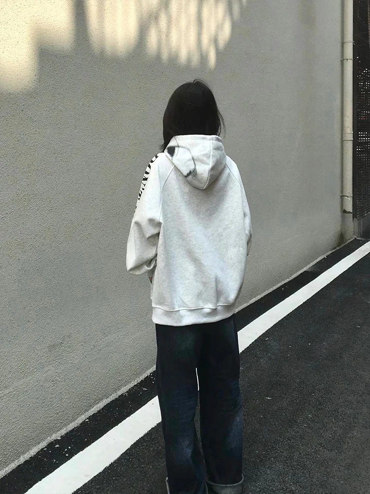 Moletom com capuz grande feminino Thiened Fce outono inverno Jaet Street Sle casual confortável respirável moletom Faionable