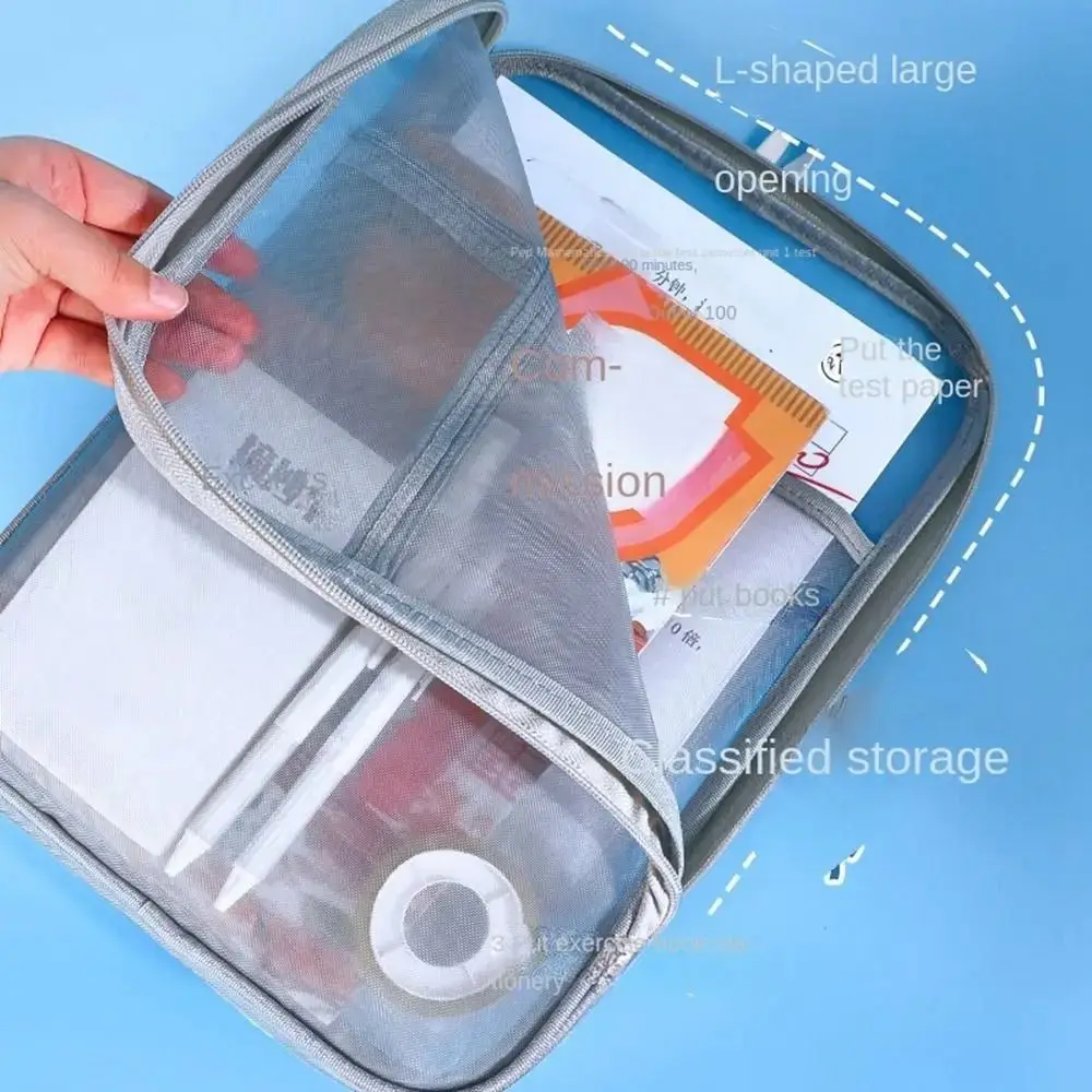 Portable Mesh Zipper Pouch Bag Large Capacity Waterproof Transparent File Holder Thickened Breathable Document Organizer Travel