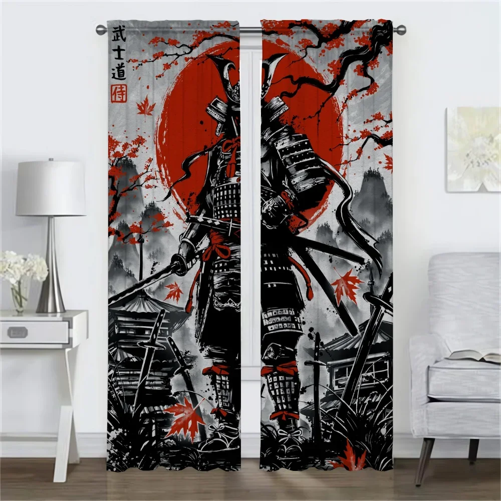 Japanese Samurai Halloween Decoration Modern Living Room Curtains for Camera Blackout Curtain Kitchen Curtains 2 Pieces Shades