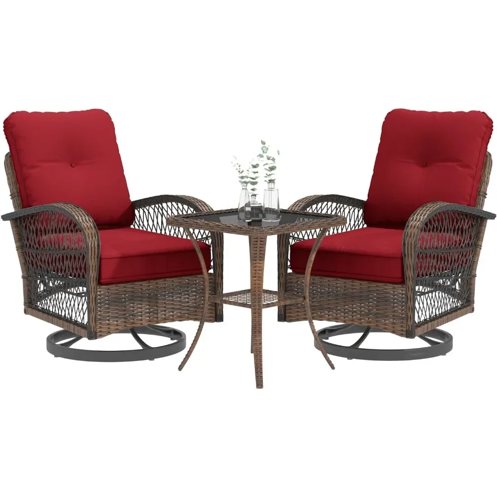 

3 Pieces Patio Furniture Set, Outdoor Swivel Rocker Patio Chairs, Wicker Patio Bistro Set with Rocking Chair, Thickened Cushion