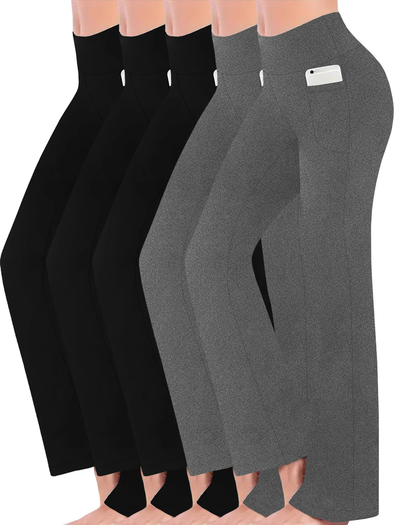 

5 Pack Women's High Waisted Flare Pants with Pockets - Super Soft Tummy Control Push Up Design for Yoga Gym Workout casual wear