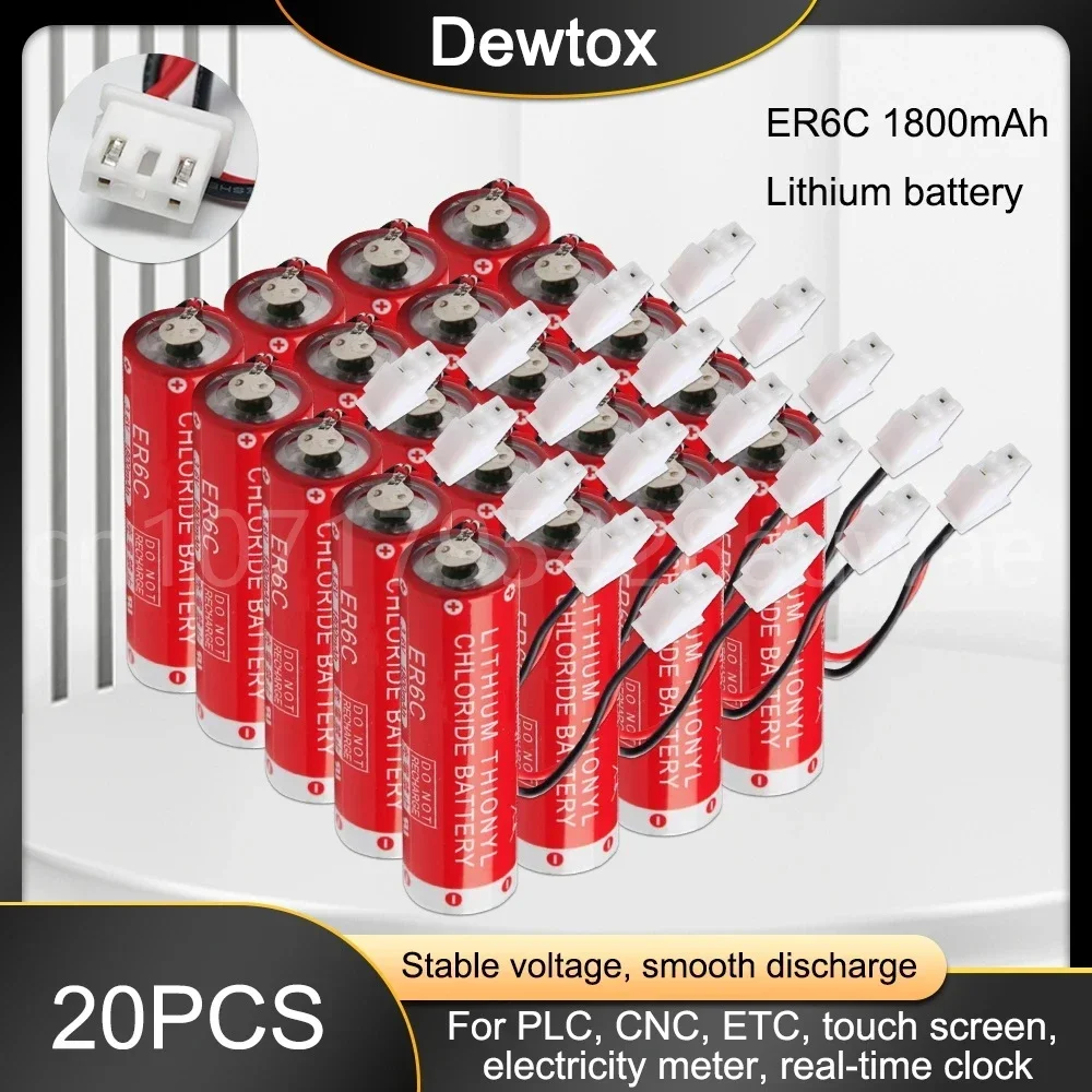 

20PCS 3.6V 1800mAh AA ER6C F2-40BL Lithium Batteries With Plug For PLC FX2N/1N Programmer Battery