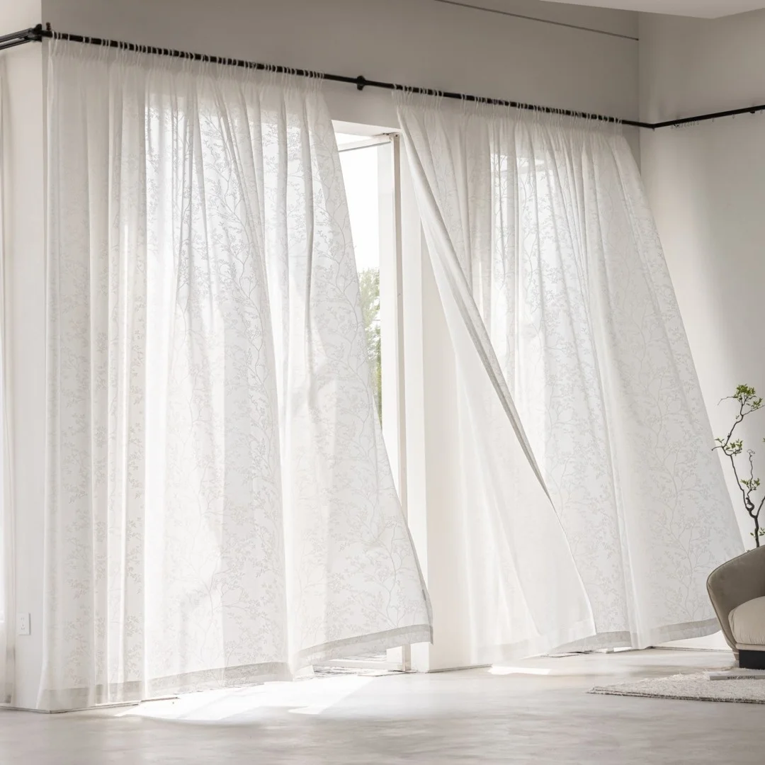 1PC French Knit Mirror Sheer Curtain, Sun Protection Transparent Not See Through, Living Room Balcony Bedroom, Luxury Cream Styl