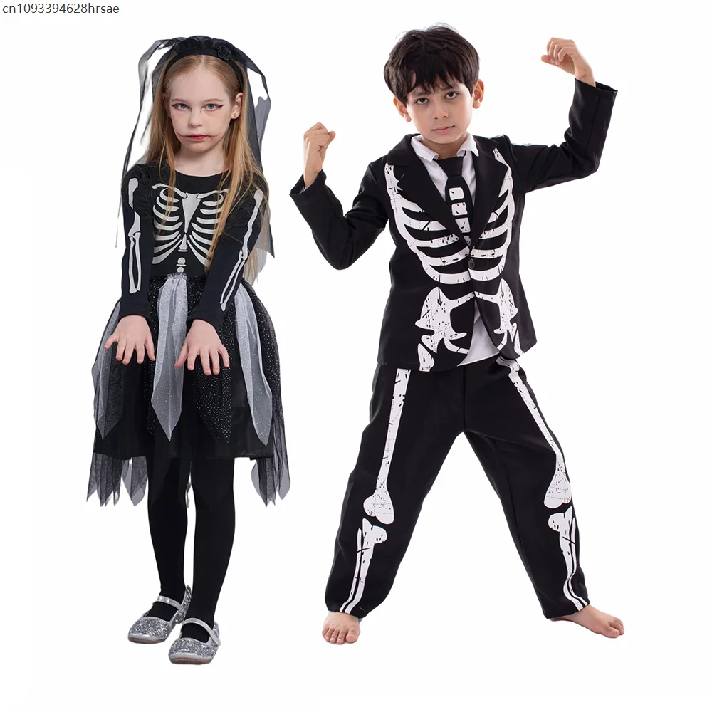

Kids Skeleton Costumes for Boys Halloween Fancy Dress Up Costume Child Glow in The Dark Skeleton Costumes