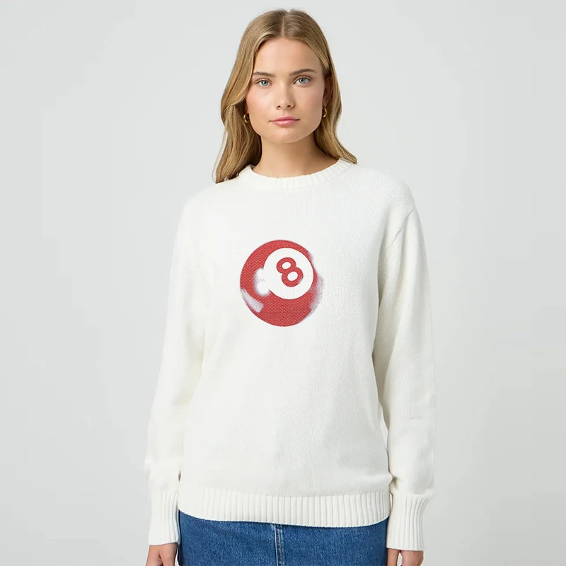 Casual Streetwear Sweater Knitted Women's Retro Billiards 8 Painting Girl Hip Hop Long Sleeve Knitted Graphics Vintage Pullover