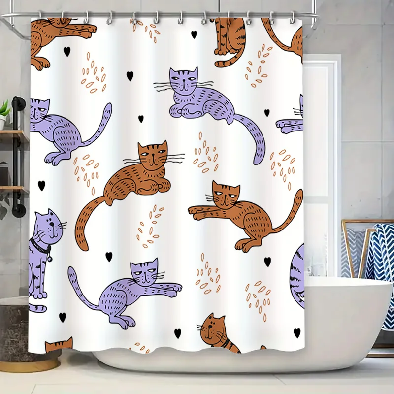 

Занавеска для душа Kitty Cat Современный декор для ванной комнаты с кошачьим узором в нескольких цветах Водонепроницаемая ткань для использования в ванне от Tauru