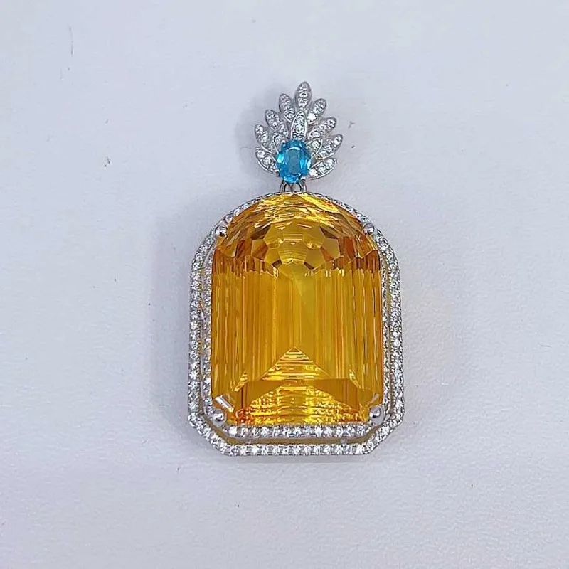 Sazemy 925 srebro Sterling certyfikowane 19*26MM Natual Citrine wisiorek naszyjniki dla kobiet zaręczynowe imprezowa, koktajlowa szlachetna biżuteria