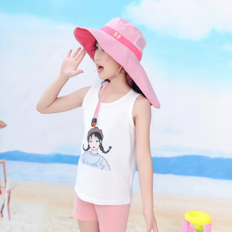 Summer Quick-drying Kids Bucket Hat for Boys Girls Beach Children\'s Shawl Hat Wide Brim Protection Outdoor Children Sun Cap 
