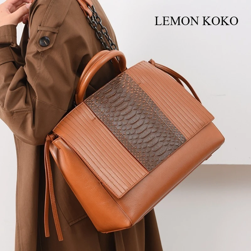 

LEMON KOKO Легкая роскошная сумка-тоут с крокодиловым узором, женская сумка через плечо, большая вместительная деловая модная сумка для поездок на работу