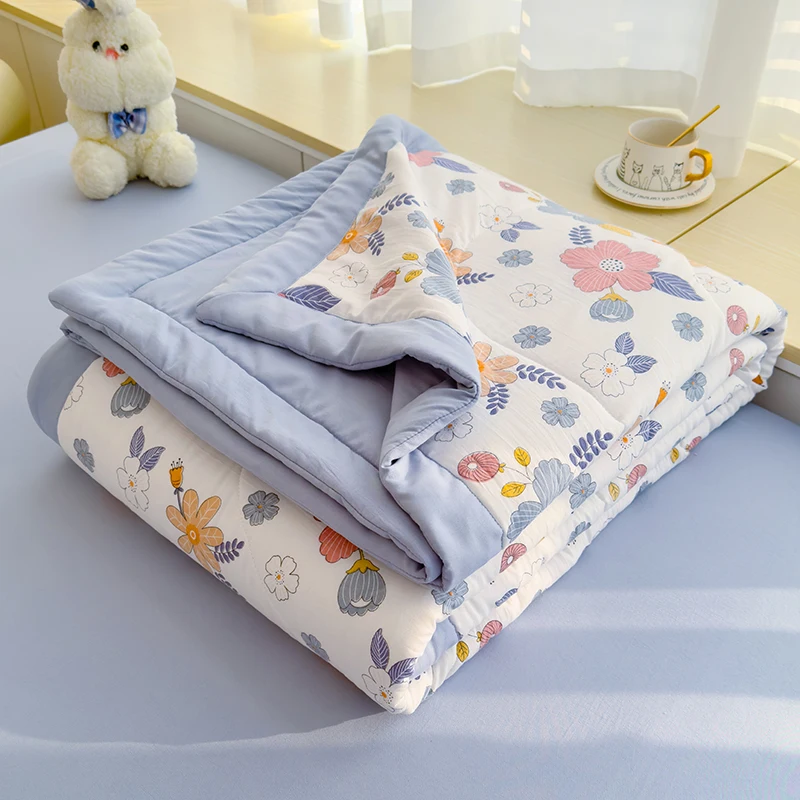 New Pastoral Style Cotton Summer Cooling Quilt 1pc 150/180/200cm Single Double bed Lightweight Breathable Machine Washable