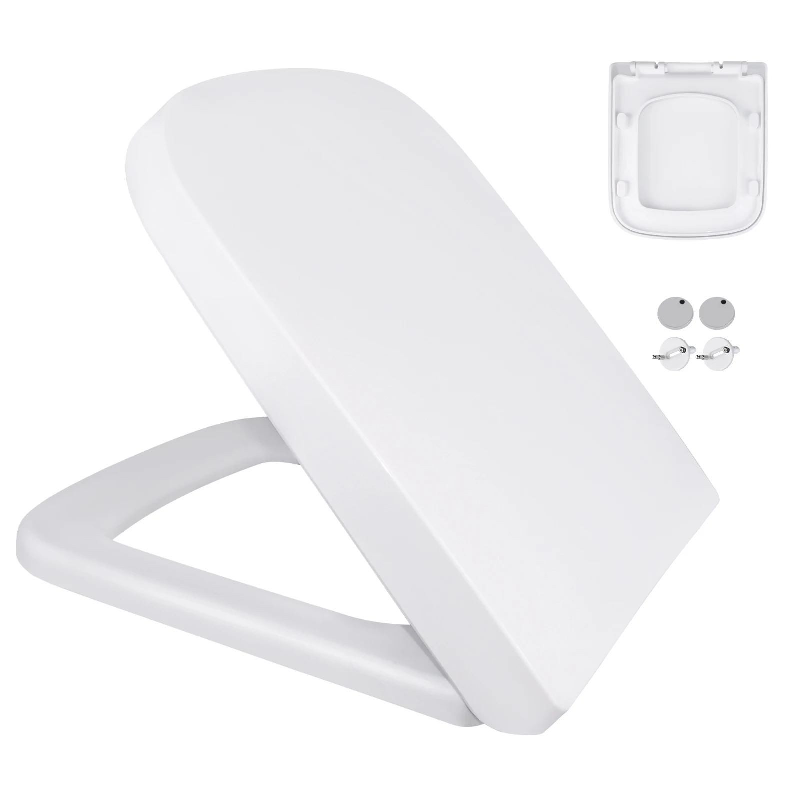 Toilet Seat Slow Close Quiet Lid Thickened Durable for Both Adults Children Universal Bathroom Accessories, Square Shape