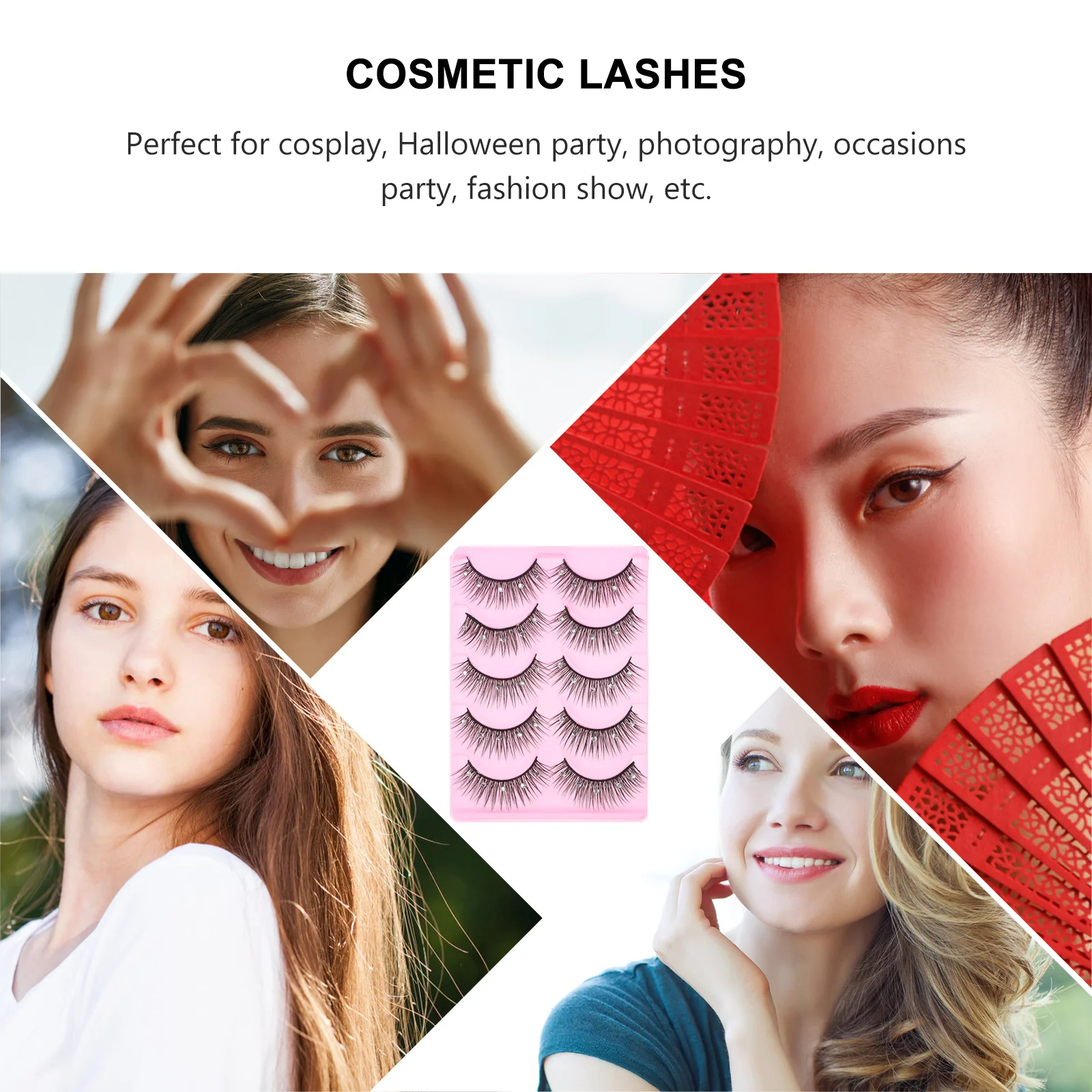 

10Pairs False Eyelashes Dense Diamond Decor Glamorous Eye Lashes for Party Stage Cosplay Makeup Eye Lashes Party Eyelashes