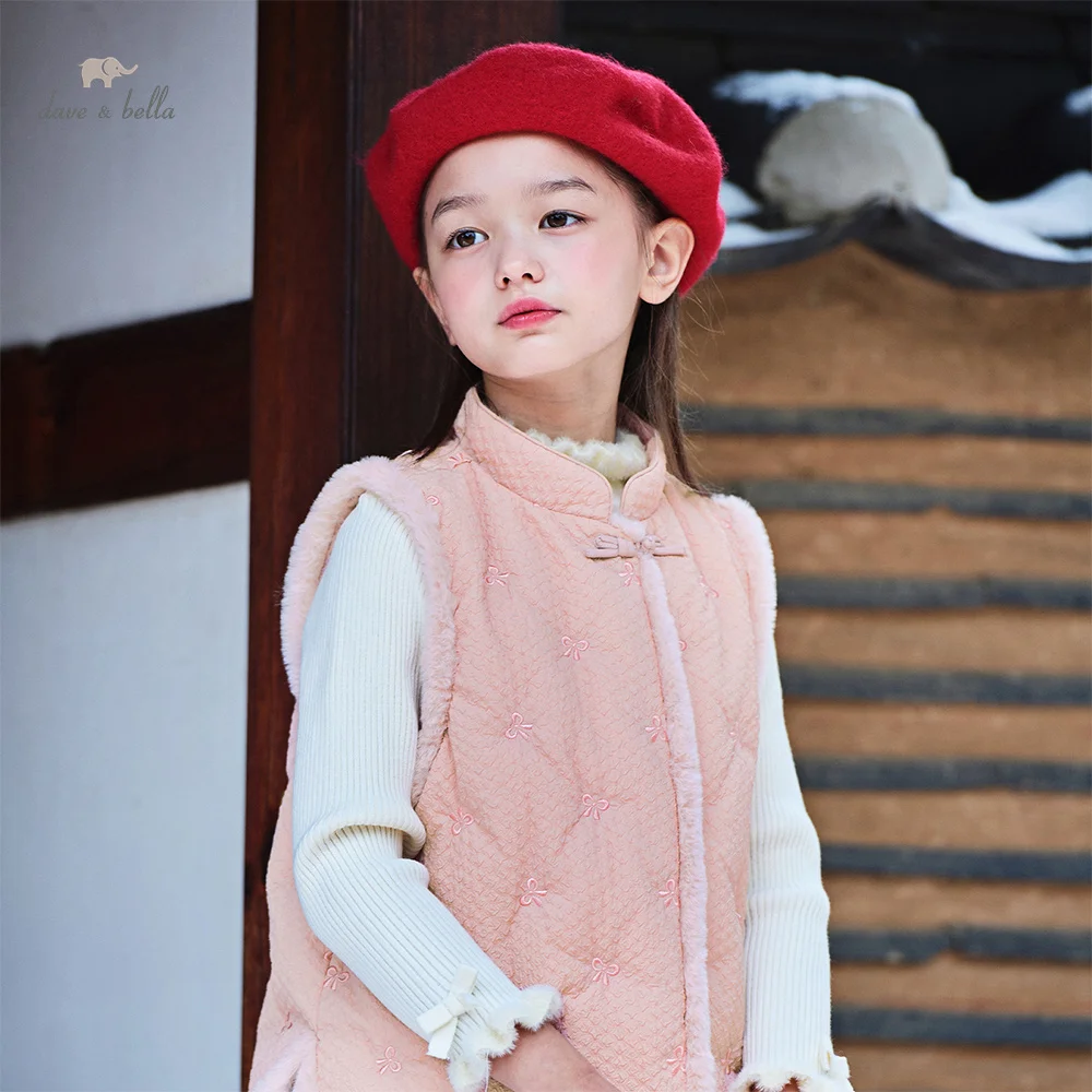 

Dave Bella пуховый жилет для девочек, осенне-зимняя одежда, детское модное повседневное пальто без рукавов, плюшевая верхняя одежда, топ на плечах DK4253631