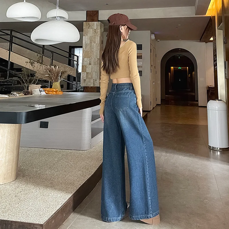 Women Denim Pant Jeans Wide Leg Long Pants High Waist Straight Trousers Y2k Streetwear Elegant Splice Work Casual Loose