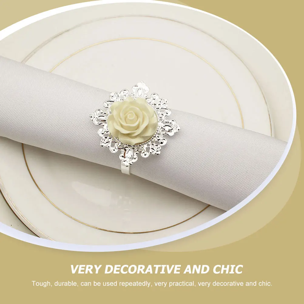 

6Pcs Exquisite Rose Shape Napkin Rings Elegant Alloy Wedding Banquet Party Decoration Napkin Rings Wedding Decor