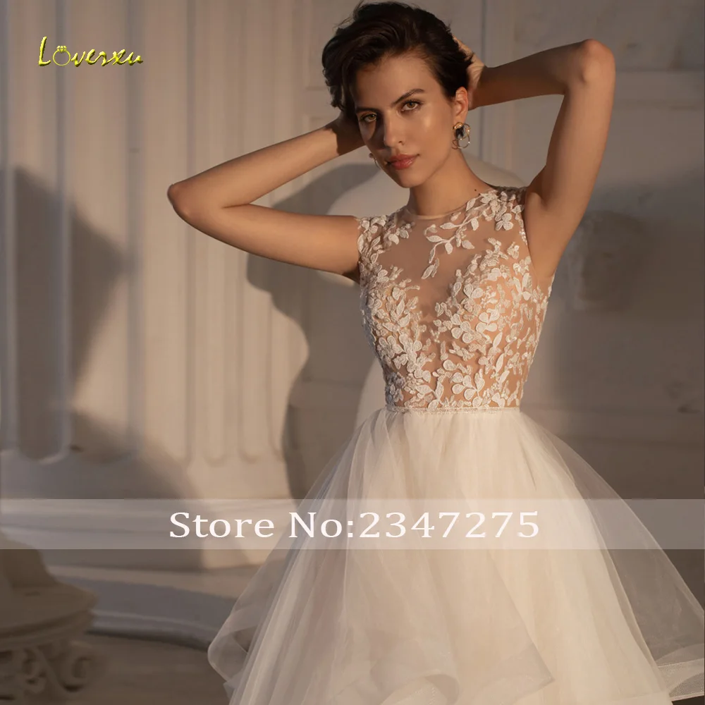 Loverxu linha a vestidos de casamento vintage o pescoço sem mangas vestido de novia apliques em camadas tribunal trem feito sob encomenda vestido de noiva