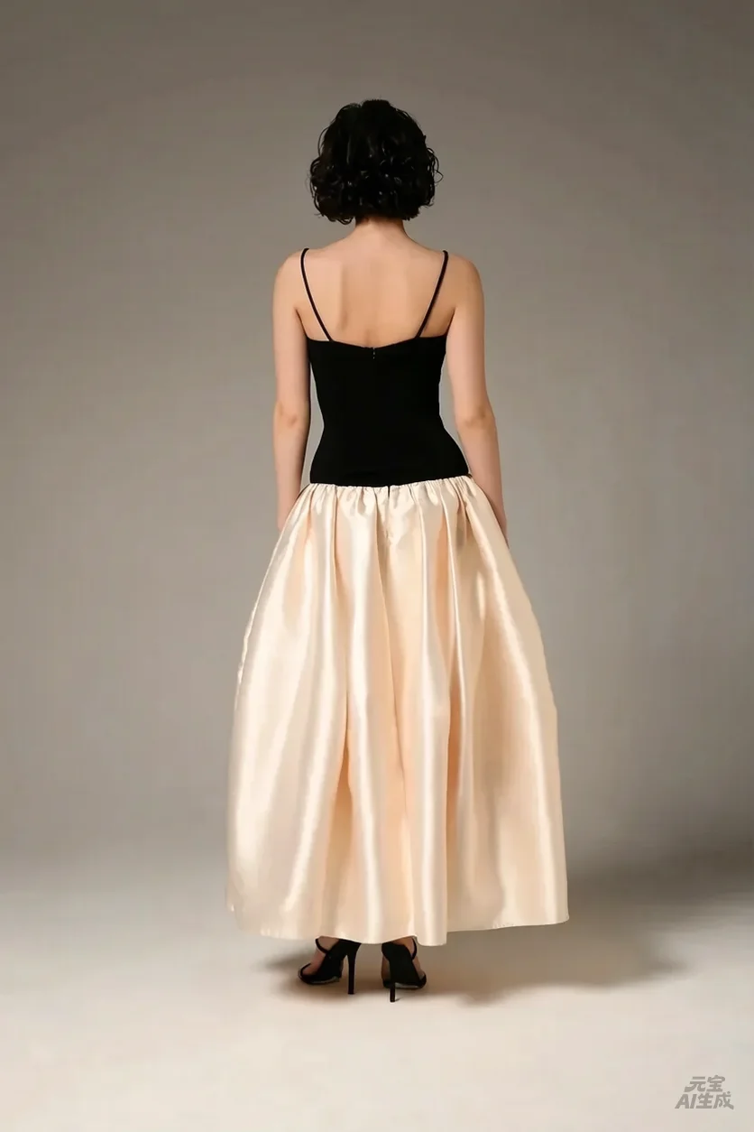 Customized Black Beige Color Block Spaghetti Strap Formal Evening Dresses Prom Gown Satin A-line Midi Elegant Party Dresses 2026