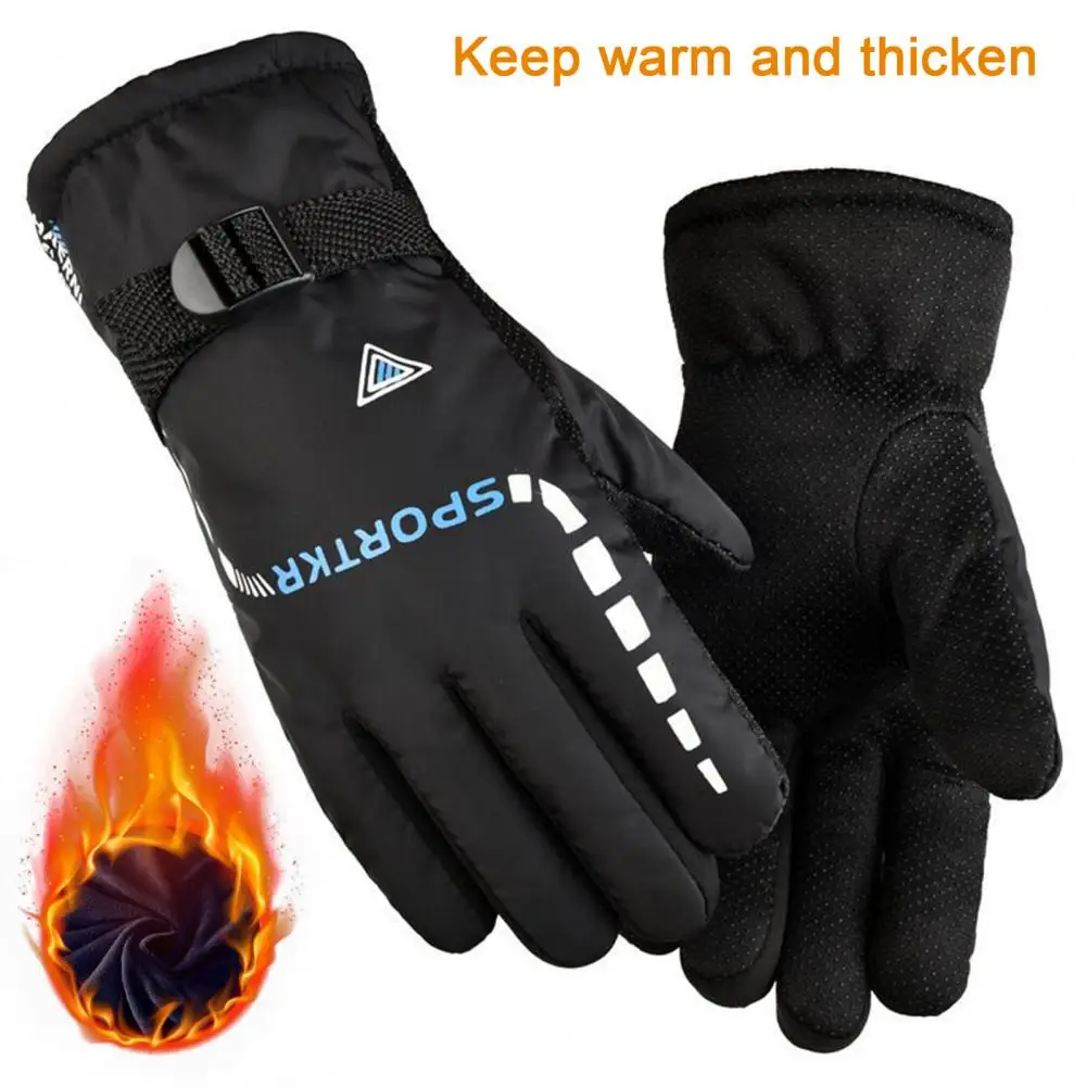 Letter Print Full Finger Motorcycle Gloves Thickened Fleece Adjustable Buckle Men Gloves Winter Windproof Sports Cycling Gloves