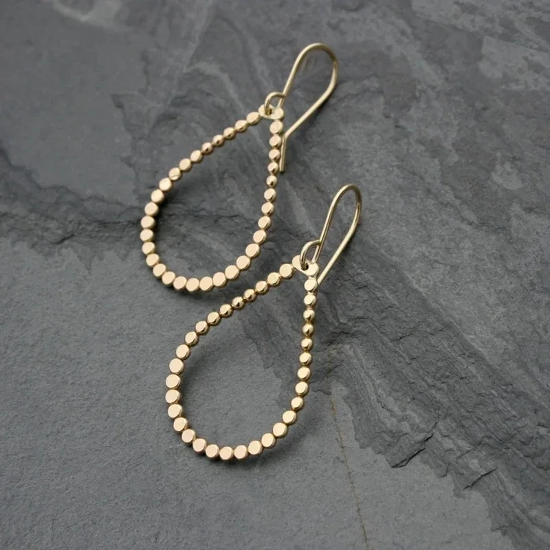 Simple Drop Shaped 925 Silver Needle Gold Plated Forged Pendant Earrings Ladies Fashion Party Travel Jewelry for Everyday Wear