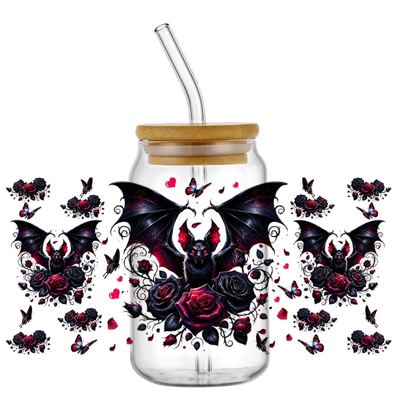 

Halloween Thrilling Horror Design Wrap Stickers Waterproof UV DTF Cup Mug Wraps Sticker DIY 3D Wrap Decal For 16oz Libbey Glass